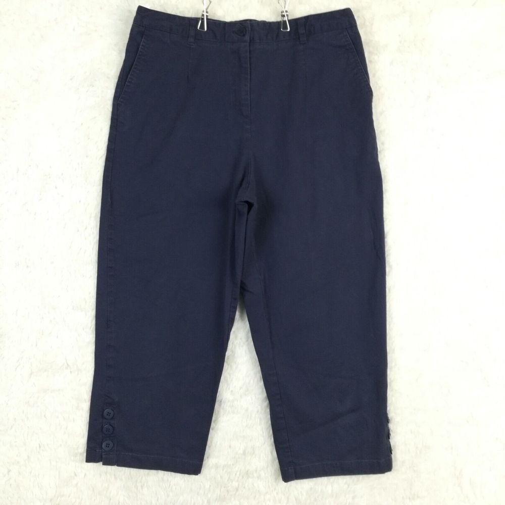 Appleseed's Womens Pants Trouser Capri Cropped Navy Pleated Split Hem Buttons 14